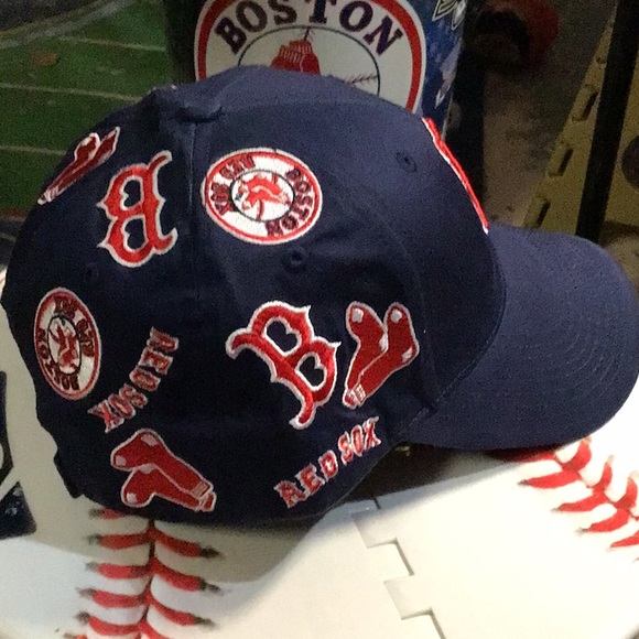 Boston Red Sox MLB All Over Logos Adjustable Men’s Baseball Hat Cap - Picture 2 of 3